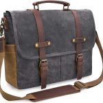 Mens Messenger Bag 15.6 Inch Waterproof Vintage Genuine Leather Waxed Canvas Briefcase Large Leather Computer Laptop Bag Rugged Satchel Shoulder Bag， Brown